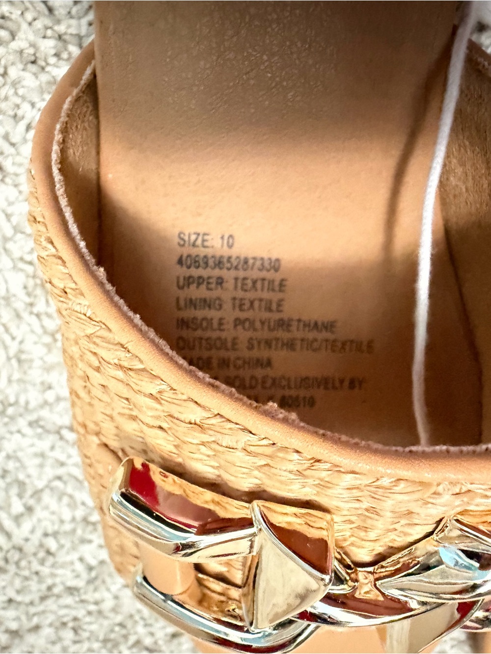 Serra Tan Woven Slide Sandals with Metallic Accent sz 10 heel 2 1/2 inch - Picture 5 of 8